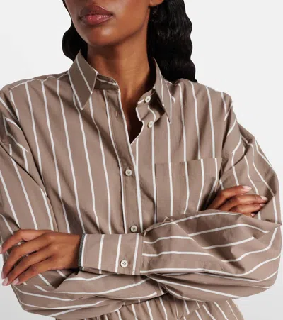 Brunello Cucinelli Striped Cotton-blend Poplin Shirt In Brown