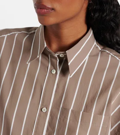 Brunello Cucinelli Striped Cotton-blend Poplin Shirt In Brown