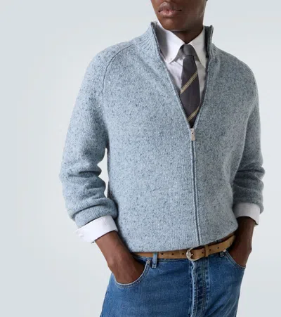 Brunello Cucinelli Men's Cashmere Zip Cardigan In Blue