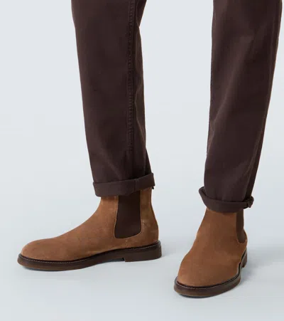 Brunello Cucinelli Men Brown Corduroy Italian Fit Trousers In Brown