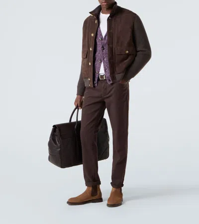 Brunello Cucinelli Men Brown Corduroy Italian Fit Trousers In Brown
