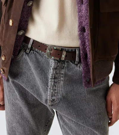 Brunello Cucinelli Embellished Leather Belt In Brown