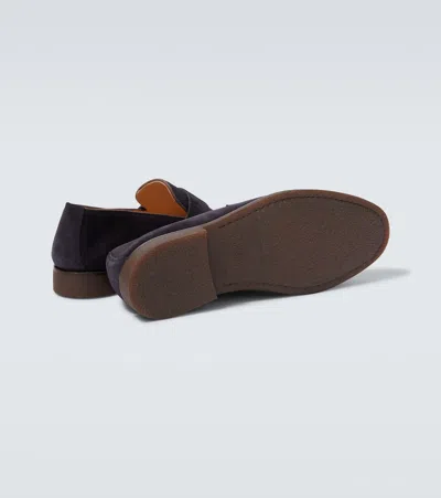 Brunello Cucinelli Mens Navy Flex Penny Suede Loafers In Blue