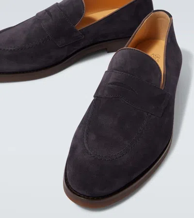 Brunello Cucinelli Mens Navy Flex Penny Suede Loafers In Blue