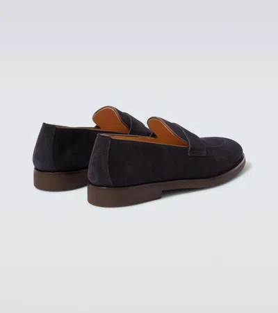 Brunello Cucinelli Mens Navy Flex Penny Suede Loafers In Blue