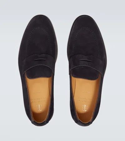 Brunello Cucinelli Mens Navy Flex Penny Suede Loafers In Blue