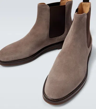 Brunello Cucinelli Men Suede Chelsea Boots In Gray