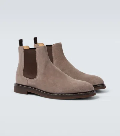 Brunello Cucinelli Men Suede Chelsea Boots In Gray