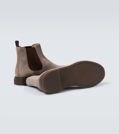 Brunello Cucinelli Men Suede Chelsea Boots In Gray