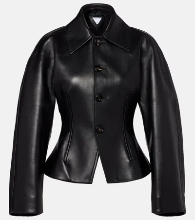 Bottega Veneta Leather Jacket With Collared Neck And Structured Silhouette In Black