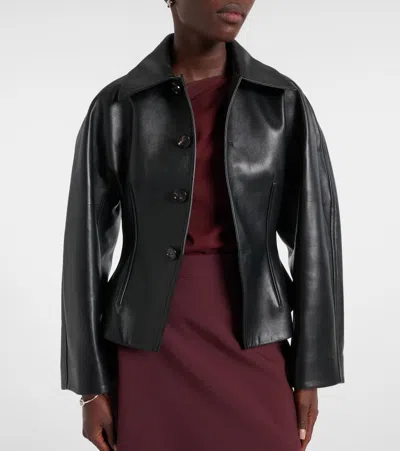 Bottega Veneta Leather Jacket With Collared Neck And Structured Silhouette In Black