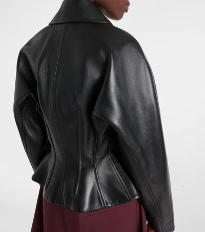 Bottega Veneta Leather Jacket With Collared Neck And Structured Silhouette In Black