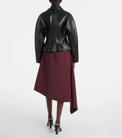 Bottega Veneta Leather Jacket With Collared Neck And Structured Silhouette In Black