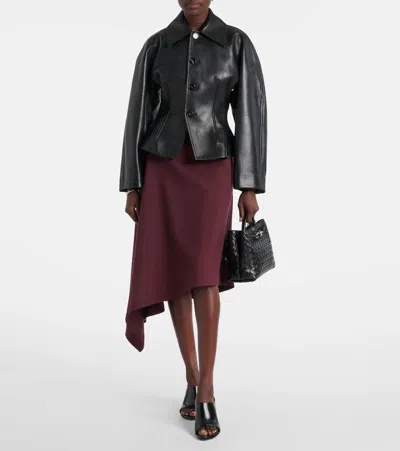 Bottega Veneta Leather Jacket With Collared Neck And Structured Silhouette In Black