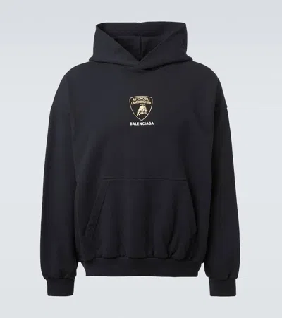 Balenciaga Black Hoodie With Fixed Hood And Logo Print On The Front In Cotton Man In Black