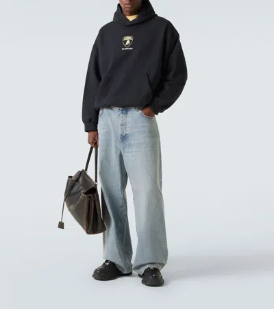 Balenciaga Black Hoodie With Fixed Hood And Logo Print On The Front In Cotton Man In Black