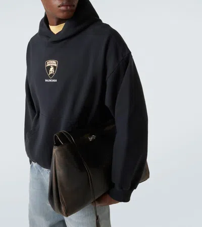 Balenciaga Black Hoodie With Fixed Hood And Logo Print On The Front In Cotton Man In Black
