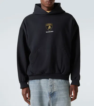 Balenciaga Black Hoodie With Fixed Hood And Logo Print On The Front In Cotton Man In Black
