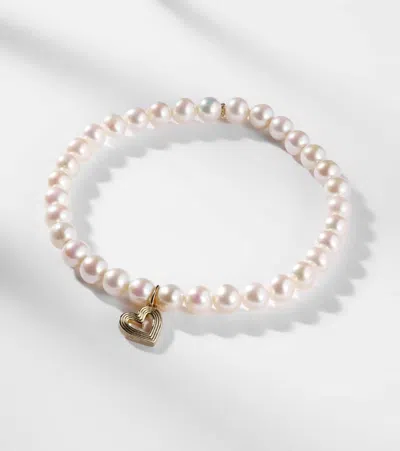 Sydney Evan Fluted Heart 14kt Gold Charm Bracelet In White