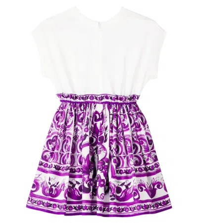 Dolce & Gabbana Dg Majolica Cotton Poplin Dress In White