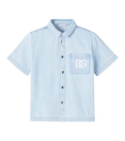 Dolce & Gabbana Dg Embroidered Denim Shirt In Blue