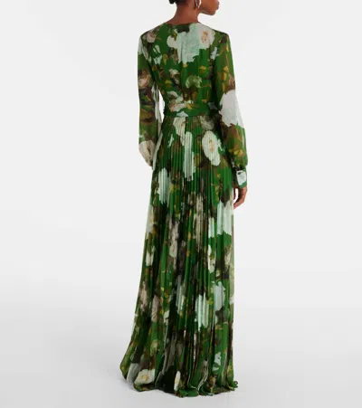 Erdem Belted Floral Gown In Green