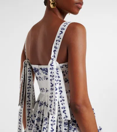 Erdem Tiered Floral-print Cotton-poplin Midi Dress In Blue