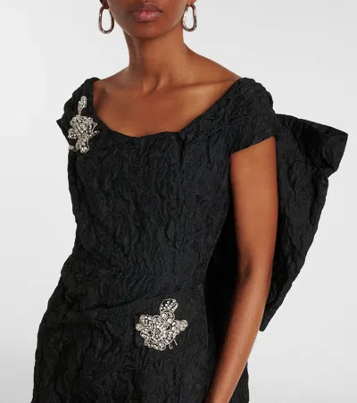 Erdem Embroidered Cloque Jacquard Gown In Black