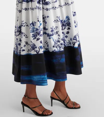 Erdem Tiered Floral-print Cotton-poplin Midi Dress In Blue