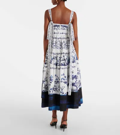 Erdem Tiered Floral-print Cotton-poplin Midi Dress In Blue