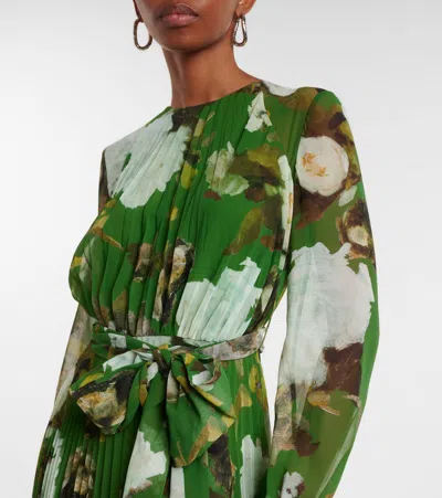 Erdem Belted Floral Gown In Green