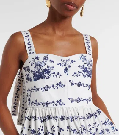 Erdem Tiered Floral-print Cotton-poplin Midi Dress In Blue