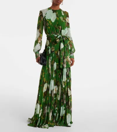 Erdem Belted Floral Gown In Green