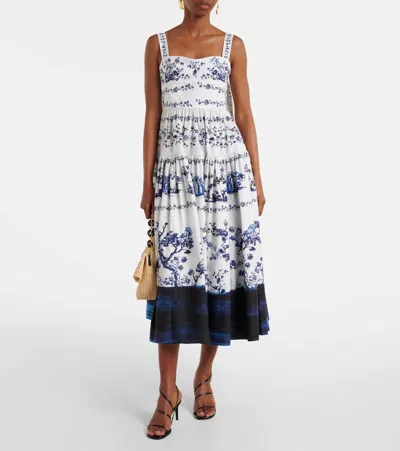 Erdem Tiered Floral-print Cotton-poplin Midi Dress In Blue