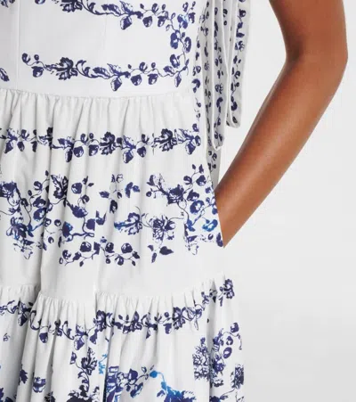 Erdem Tiered Floral-print Cotton-poplin Midi Dress In Blue