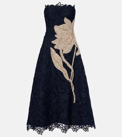 Costarellos Mariela Appliqué Lace Gown In Black