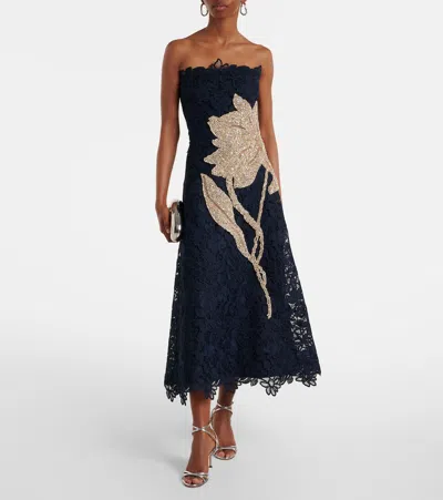 Costarellos Mariela Appliqué Lace Gown In Black