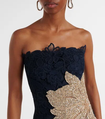 Costarellos Mariela Appliqué Lace Gown In Black