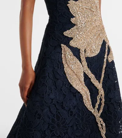 Costarellos Mariela Appliqué Lace Gown In Black
