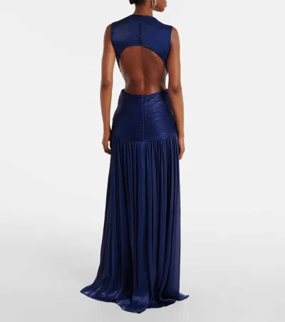 Costarellos Silia Ruched Georgette Gown In Blue