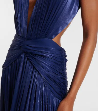 Costarellos Silia Ruched Georgette Gown In Blue
