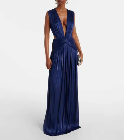 Costarellos Silia Ruched Georgette Gown In Blue