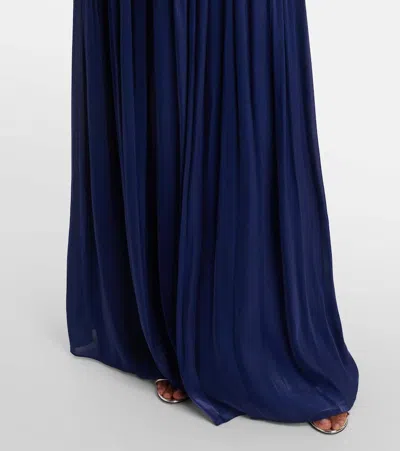 Costarellos Silia Ruched Georgette Gown In Blue