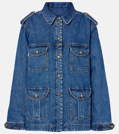 Blazé Milano Light Blue Cotton Military Safari Jacket With Multiple Pockets In Blue