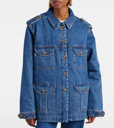 Blazé Milano Light Blue Cotton Military Safari Jacket With Multiple Pockets In Blue