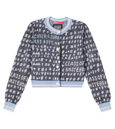 Scotch & Soda Cropped Jacquard Cardigan In Blue