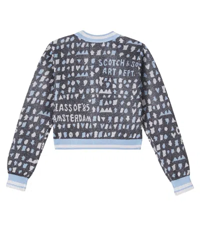 Scotch & Soda Cropped Jacquard Cardigan In Blue