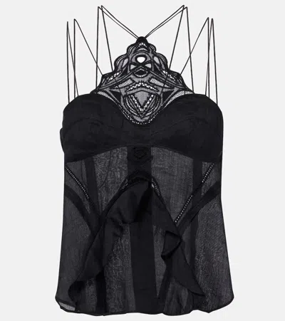 Isabel Marant Leana Broderie Anglaise Ramie Camisole In Black