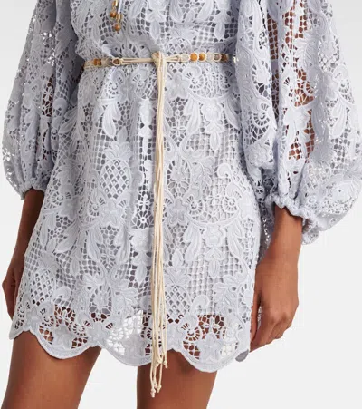 Zimmermann Womens Powder Blue Coco Balloon Sleeve Lace Mini Dress Xs In Blue