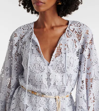 Zimmermann Womens Powder Blue Coco Balloon Sleeve Lace Mini Dress Xs In Blue